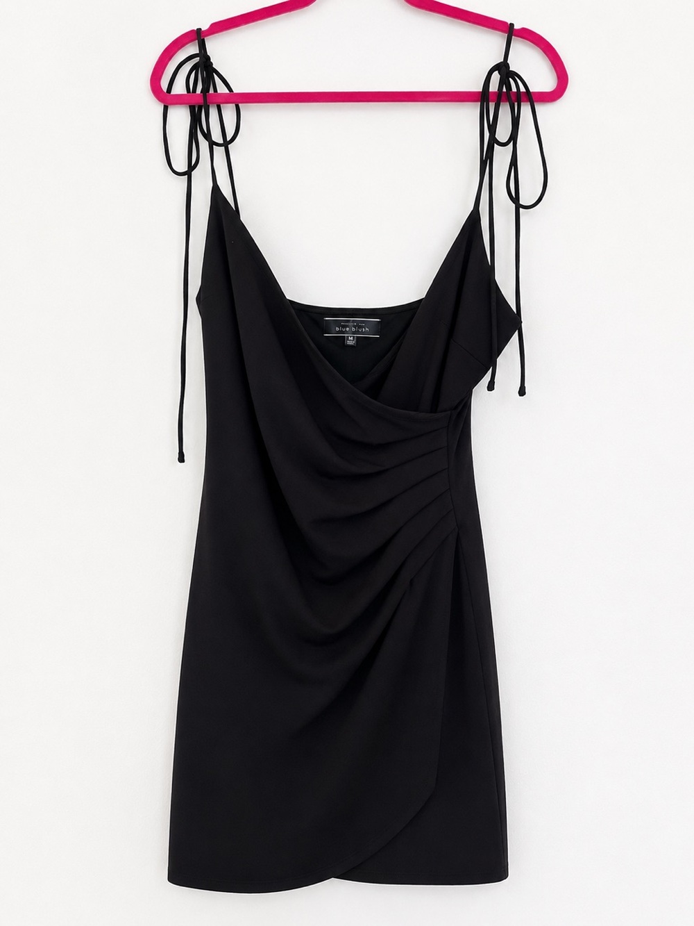Like New Blue Blush Black Draped Mini Dress with Tie Straps
